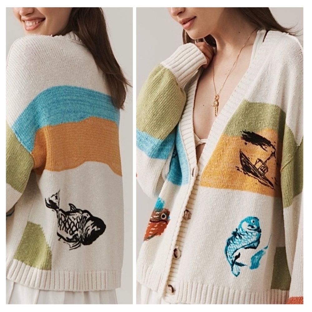 Anthropologie Pilcro Icon Graphic Cardigan Sweater Medium